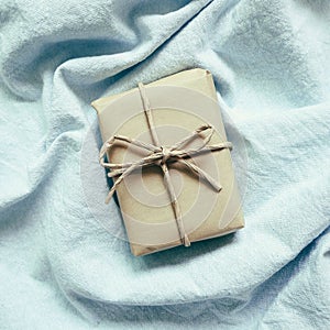 Gift on blue cloth background