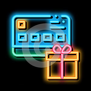 Gift Bought with Credit Card neon glow icon illustration