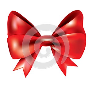 Gift bow ribbon silk. Red bow tie isolated on white background. 3D gift bow tie for Christmas present, holiday