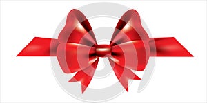 Gift bow ribbon silk. Red bow tie isolated on white background. 3D gift bow tie for Christmas present, holiday decoration,