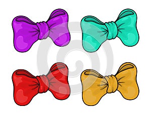 Gift Bow set Isolated on White Background. Collection of vector bow of ribbon purple, green, red, orange for christmas present