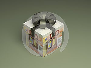 Gift box and 50-euro banknote.