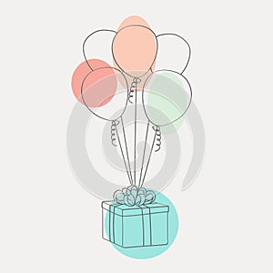 Gift box with balloons and bow