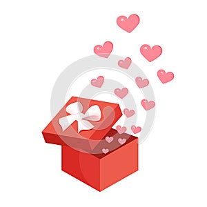 Gift box with balloons in the form of hearts. Vector illustration for valentine's day for postcard, textile, decor