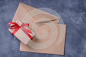 Gift box and blank two brown envelope