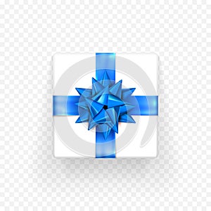 Gift box blue bow ribbon vector design Birthday, New Year Christmas decoration