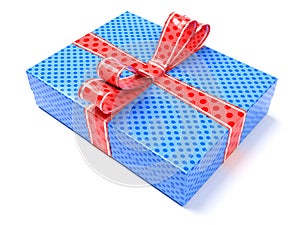 Gift box. Blue closed box with a bow. 3d rendering illustration