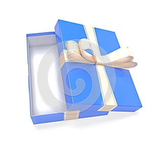 Gift box. Blue empty box with a bow. 3d rendering illustration