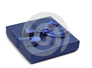 Gift box with blue holiday bow