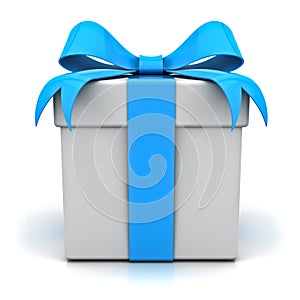 Gift box with blue ribbon bow
