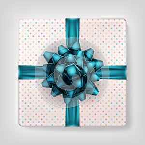 Gift box with blue ribbon bow. EPS 10