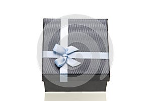 Gift box with blue ribbon isolated on white