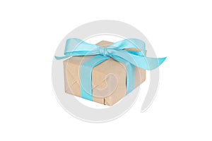 Gift box with blue ribbon isolated on white background. holiday concept you you design. perspective view