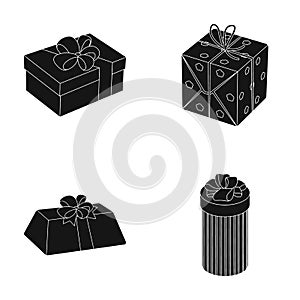 Gift box with bow, gift bag.Gifts and certificates set collection icons in black style vector symbol stock illustration