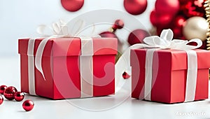 Gift box with bow for gifts on Christmas, birthday or Valentines day  on a white background