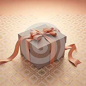 Gift Box with Bow on Patterned Background