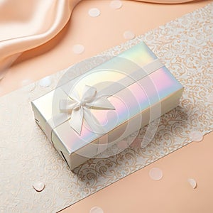 Gift Box with Bow on Patterned Background