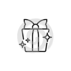 Gift box with bow ribbon line icon