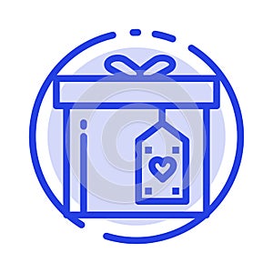 Gift Box, Box, Surprise, Delivery Blue Dotted Line Line Icon
