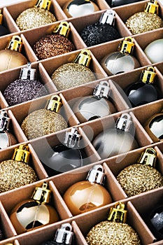 Gift box with bright Christmas balls