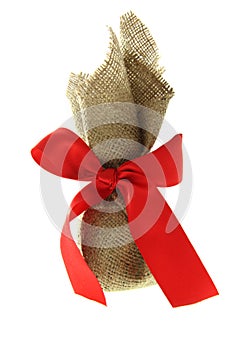 Gift box burlap canvas red bow