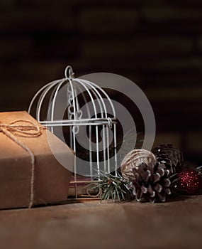 Gift box on Christmas background .photo with copy space