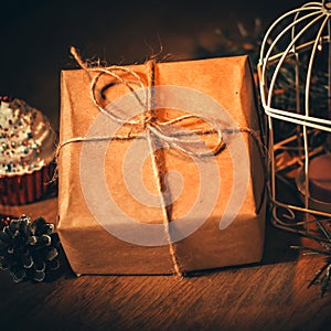 gift box on Christmas background .photo with copy space