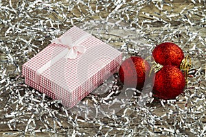 Gift box and christmas balls