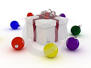 Gift box and christmas balls