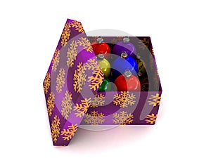 Gift box and christmas balls