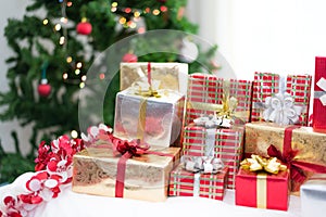 Gift box with Christmas tree background for surprise Children in