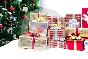 Gift box with Christmas tree background for surprise Children in