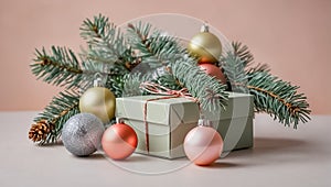 gift box, Christmas tree branch balls elegance traditional design