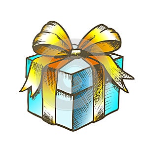 Gift Box Closed And Decorated Bow Color Vector