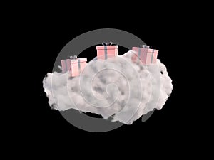 Gift box on the cloud on black background. 3d rendering