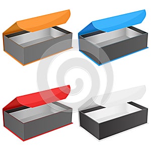 Gift box collection. Open jewelry boxes with magnetic clasp. Vector illustration isolated