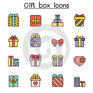 Gift box color line icon set vector illustration graphic design