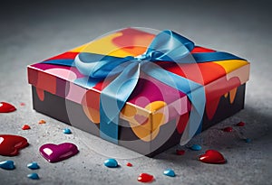 Gift box with colorful hearts splash