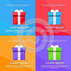 Gift Box Colorful Set Present Flat Vector