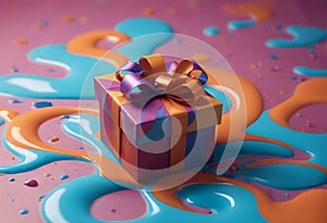 Gift box with colorful splash