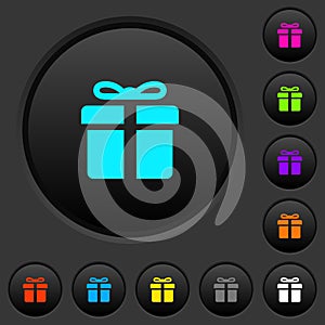 Gift box dark push buttons with color icons