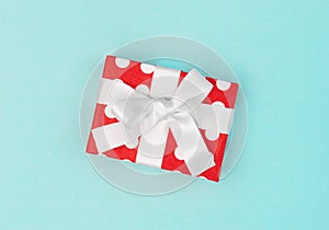 Gift box decoration red white blue background