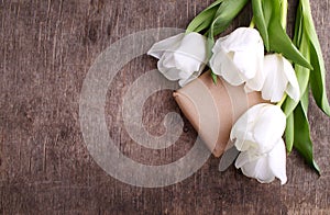Gift box with flowers white tulips