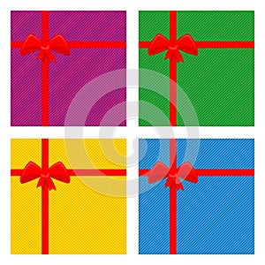 Gift box or gift card with red bow. Vector illustration.