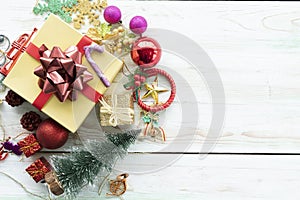 Gift box and gift shopping on table background view from above with copy space