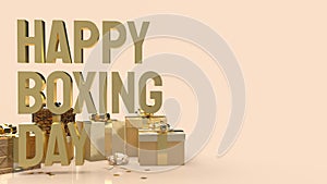 The gift box  and gold text Boxing Day for shopping concept 3d rendering