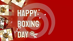 The gift box  and gold text Boxing Day for shopping concept 3d rendering