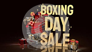 The gift box  and gold text Boxing Day for shopping concept 3d rendering