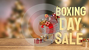 The gift box  and gold text Boxing Day for shopping concept 3d rendering