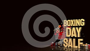 The gift box  and gold text Boxing Day for shopping concept 3d rendering